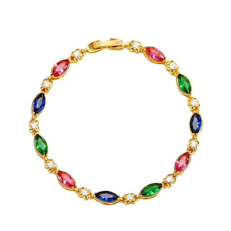 Fashion Brass Alloy Zircon Precious Stone Like Women Bracelet 24k Gold Color