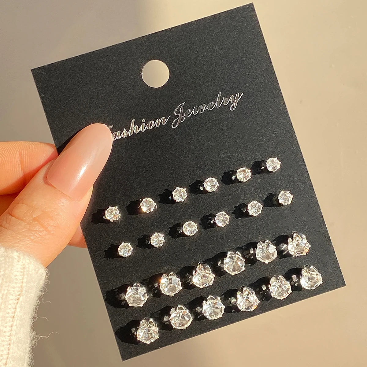 12PCS Fashion Crystal Zirconia Stud Earrings Set Trendy Round Geometry Square Diamond Earrings for Women Pearl Jewelry Gift