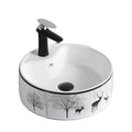 Luxury Modern Design Round Countertop Ceramic Lavabo Deer Pattern Bathroom Sink Bowl Hand Wash Art Basin