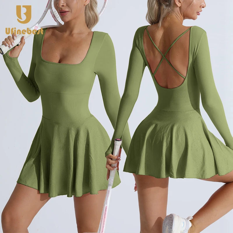Custom Clothes Women Manufacturers Black Long Sleeve Girls Dresses Side Slit Square Neck Ropa Mujer Flare Casual Mini Dress