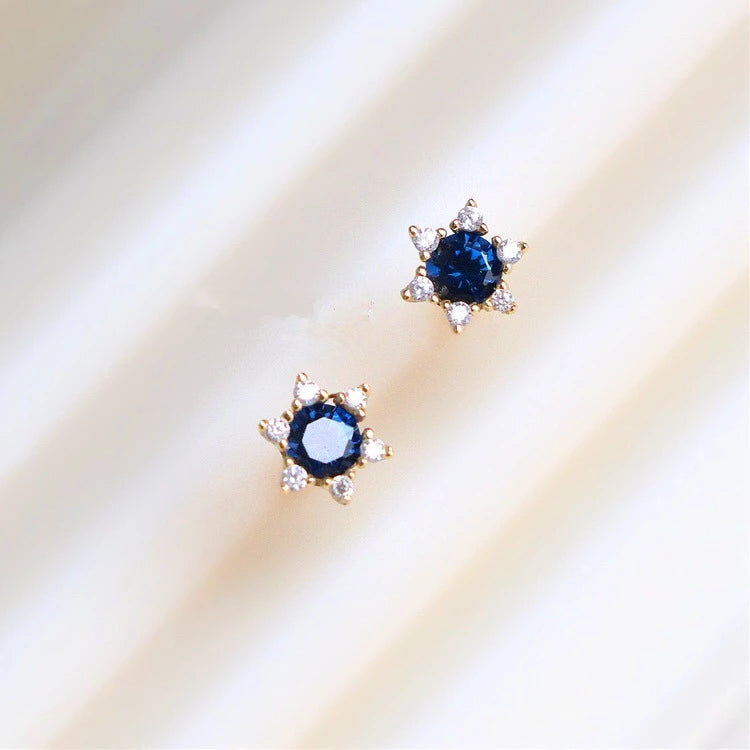 Small Size Jewelry Sterling Silver Girls Sapphire Zircon Stud Earrings