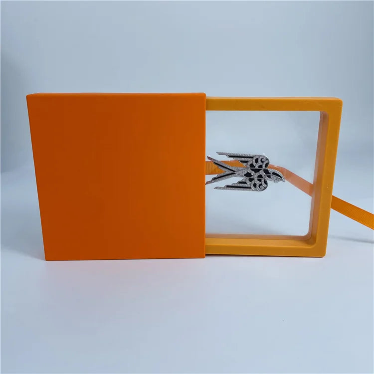 Orange Paper Cardboard Jewelry Gift Box Transparent Box Storage Breastpin Earring Drawer Box Recyclable Jewellery Packaging