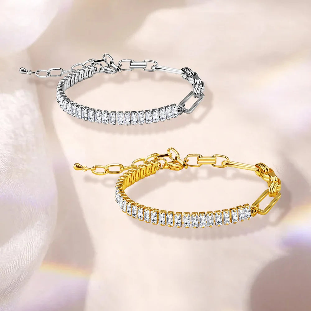 Hot Selling Luxury Iced Bracelet Classic Rectangle Cubic Zirconia Tennis Bracelet Hiphop CZ Diamond Bracelet for Women and Men