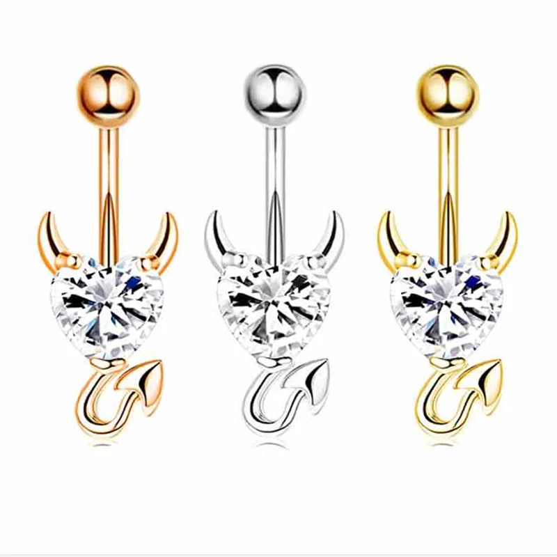 Wholesales Heart Skull Belly Rings Navel Piercing Babrbll for Women 14g Stainless Steel Navel Belly bar 3 Colors