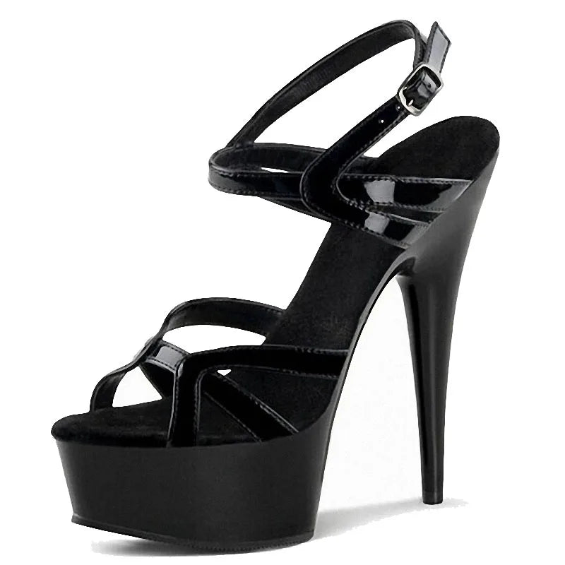 6 Inch Black Gothic Platform Sandals Anti-Slip Feature High Heels Pole Dance Queen Leather Toe for Club Banquets Summer Parties