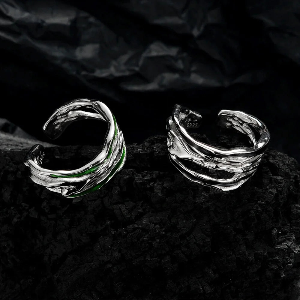 ICEBELA Jewelry 925 Sterling Silver Korean Version Simple Niche Enamel Female Ins Style Open Hollow Shaped Index Finger Ring