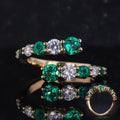 Starsgem DEF Moissanite Round Cut With Lab Grown Emerald Solid 14k Gold Ring Stack