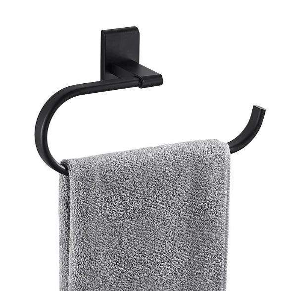 Modern Stainless Steel Black Towel Hanger Wall Mount No Drilling Eco-Friendly Bathroom Towel Ring Tower Holder