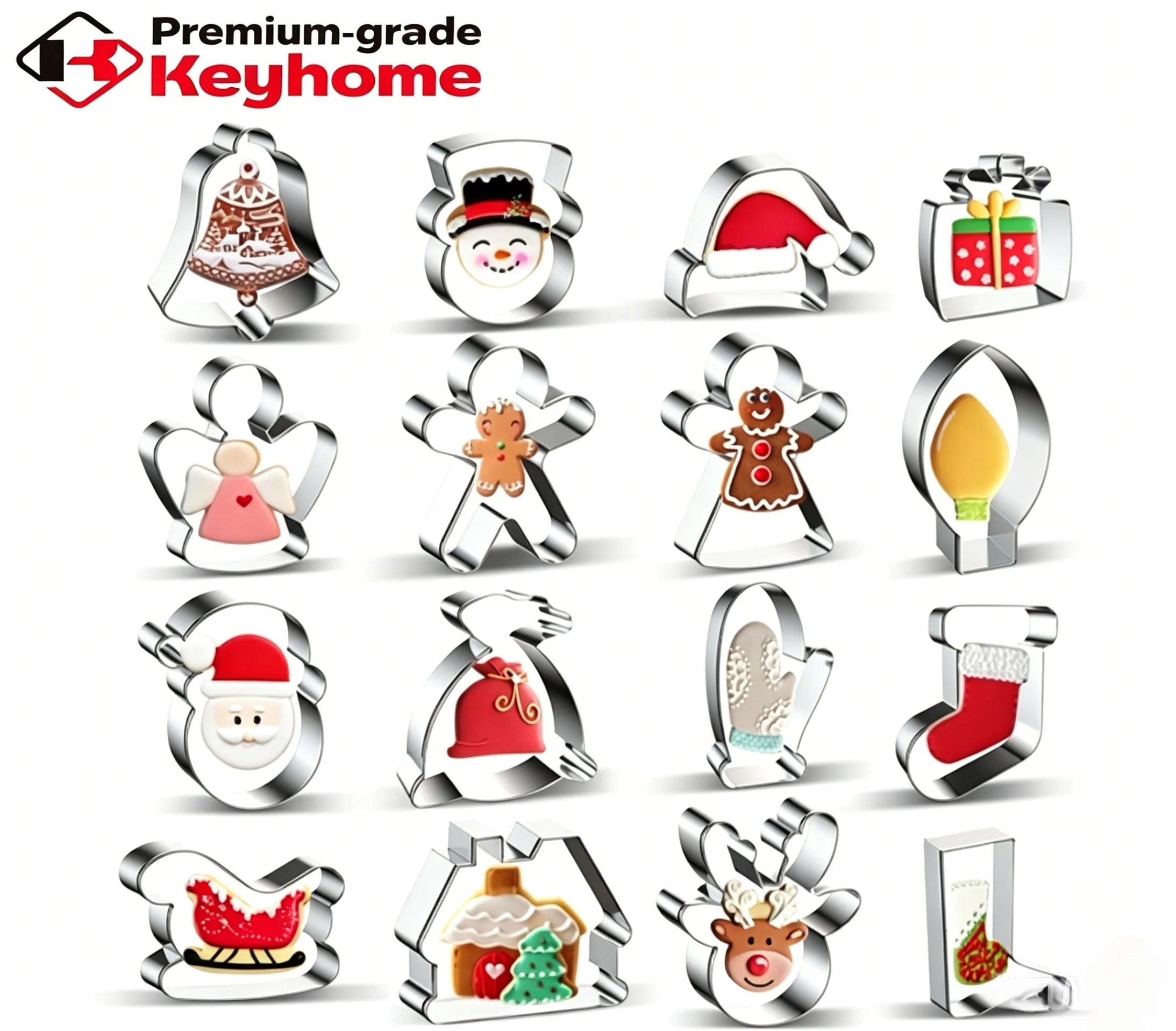 Food Grade Stainless Steel Christmas Cookie Cutter Star Snowman Bell Shape Custom Logo Baking Tool for Xmas Holiday Biscuit Mold