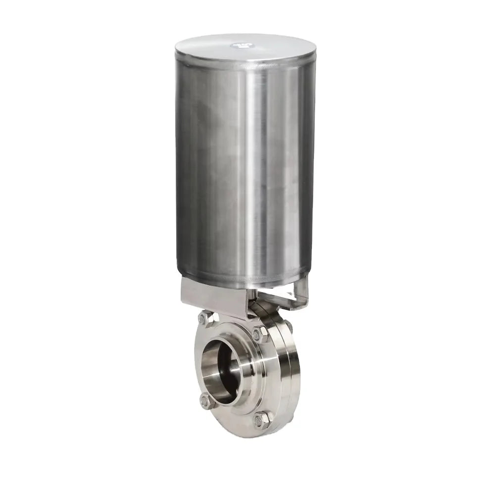 Aohoy SS304/SS316L Food Grade Stainless Steel Sanitary Pneumatic Butterfly Valves with Actuator Welded Design