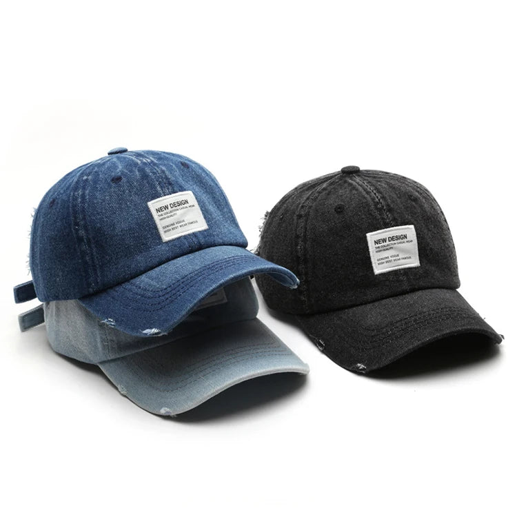 Fashion Retro Washable Old Stickers Denim Baseball Cap Outdoor Sports Leisure Sunscreen Custom Trucker Hat  Dad Cap