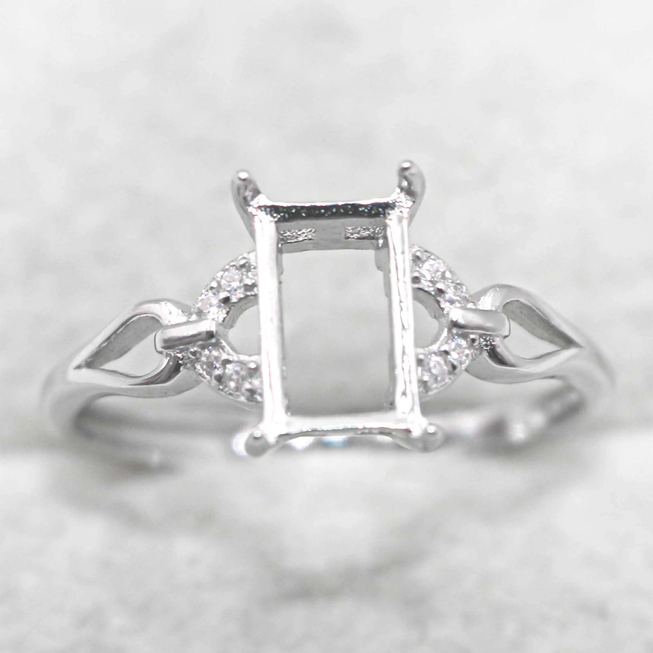 Sterling Silver 5*8mm Semi Mount Ring Square Shape Empty Frame Blank Claws Setting S925 Base Without Center Stone for Inlay DIY