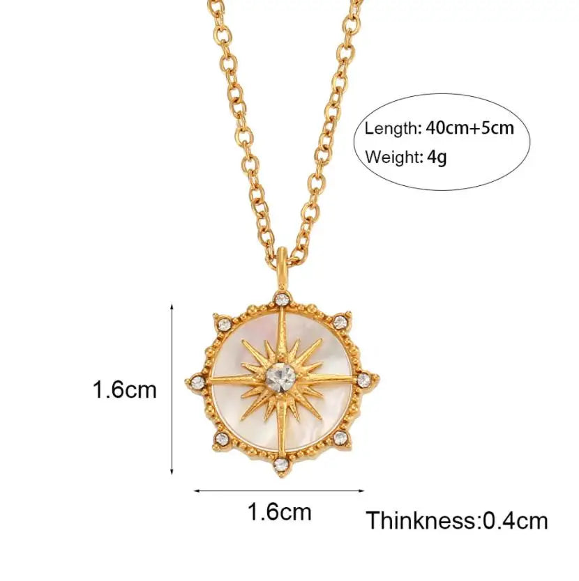 Brand Design Natural Shells 18k Gold Plated Disc Sun Moon Pendant Necklace Tarnish Free Stainless Steel Necklace Design Jewelry