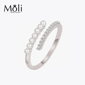 Platinum Plating Sterling Silver Ring Mini Freshwater White Pearl Ring for Wedding Jewelry