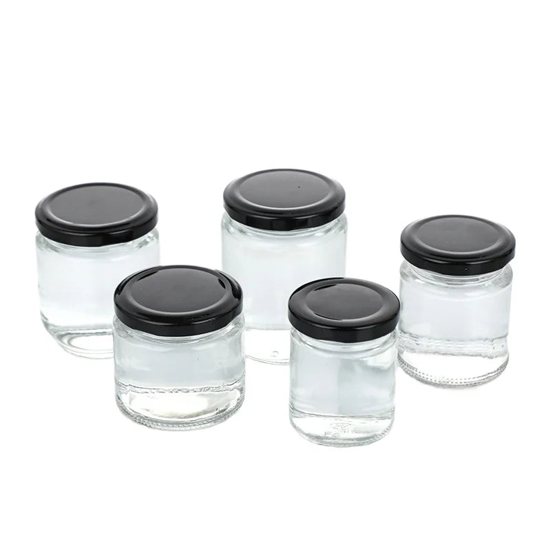 Hot Sale High Quality Eco-friendly 120ml 250ml 280ml 350ml 500ml Clear Round Glass Storage Jar with Crown Cap Screen Printing