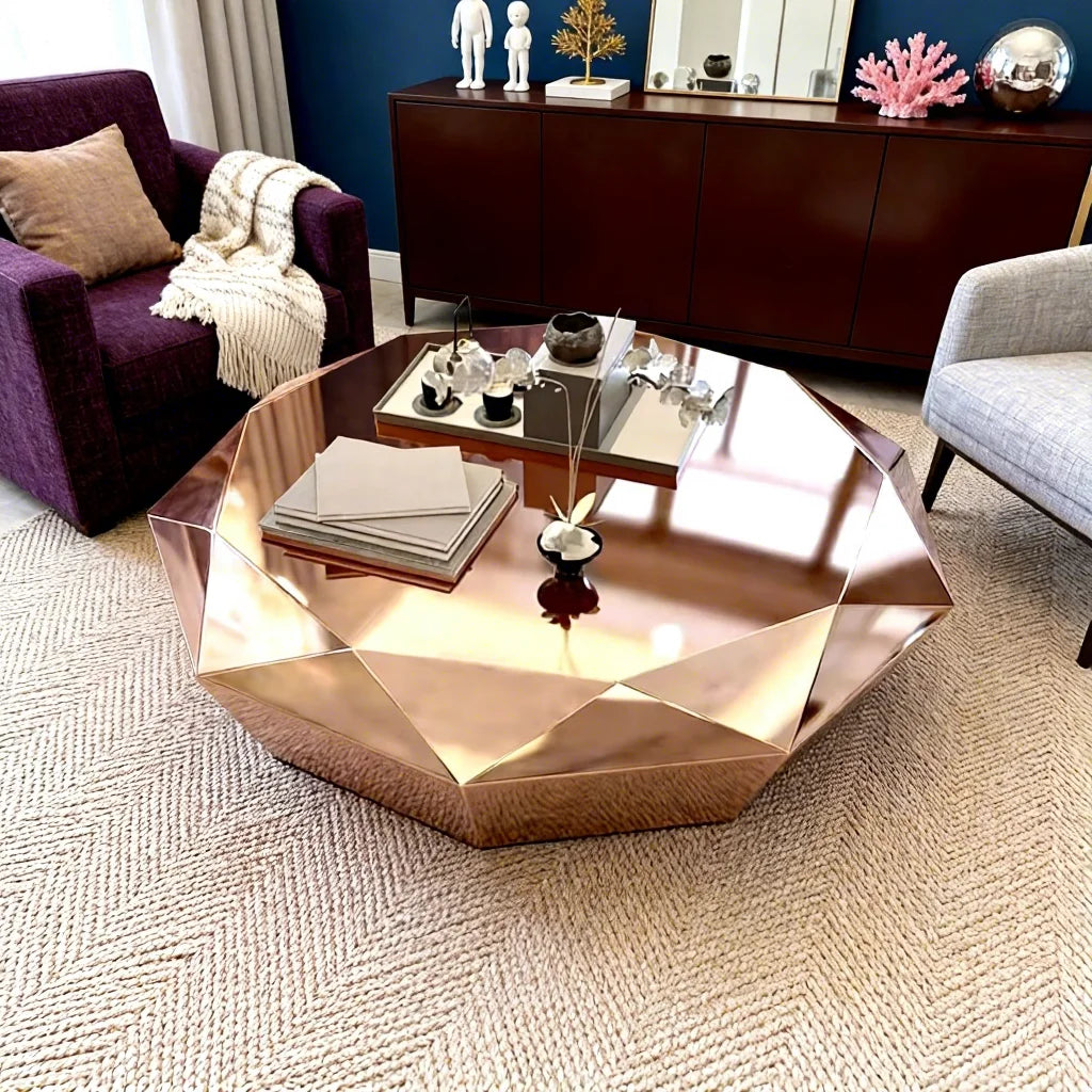 Luxury Design Diamond Shape Coffee Table Modern Rose Gold Stainless Steel Center Table Living Room Villa House Sofa Center Table