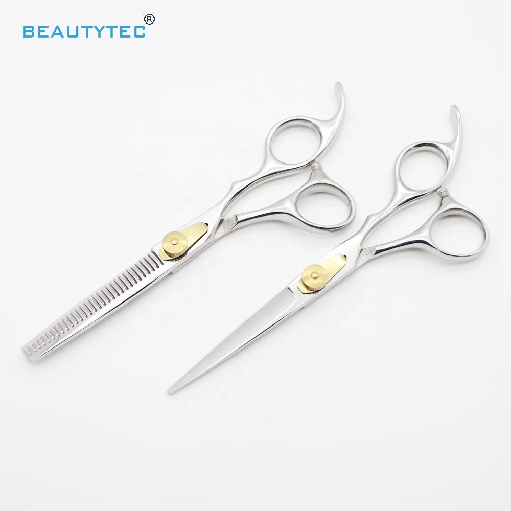 Gold Plate Professional Adjustable Screw Tijeras Hair Cutting Thinning Shears Hairdressing  Barber Scissors Set