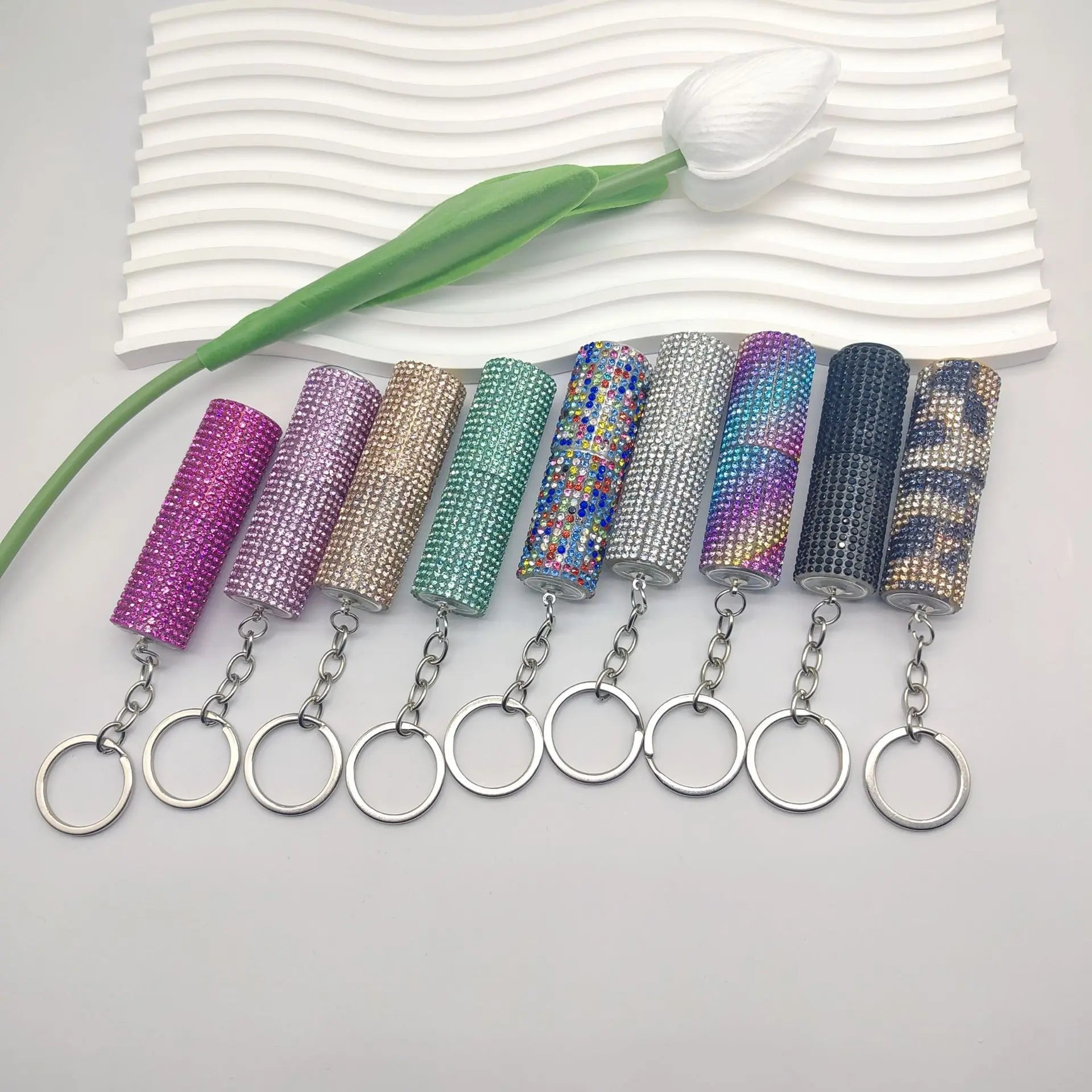 NEW 5ML Portable Rhinestone Bottle Bling Glitter Perfume Bottle Keychain Portable Diamond Press Spray Bottle Perfume Holders