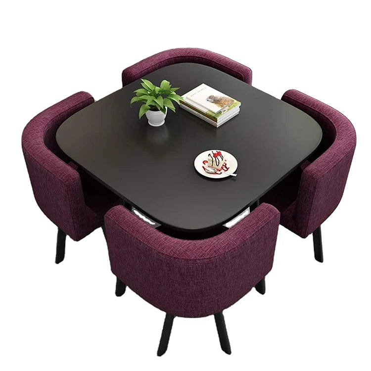 Modern Restaurant Dining Table and Chair Set with Glass Top Red/Black Options 4 Chairs