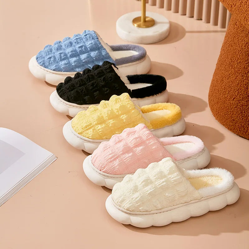 Puff Candy-Colored Indoor and Outdoor Thick-Soled Woolen Slippers for Women Wholesale