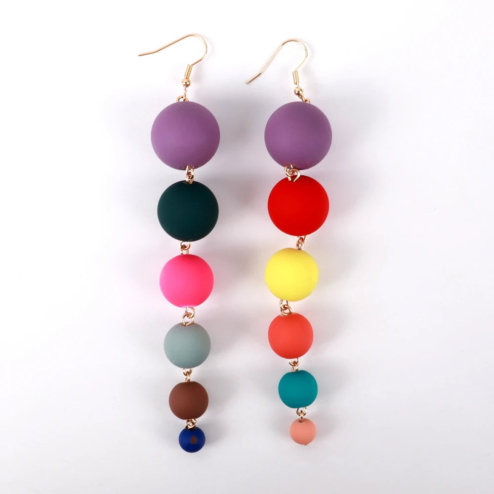 Creative Ethnic Features Colorful Frosted Beads Tassel Temperament Long Exaggerated Resin Earrings