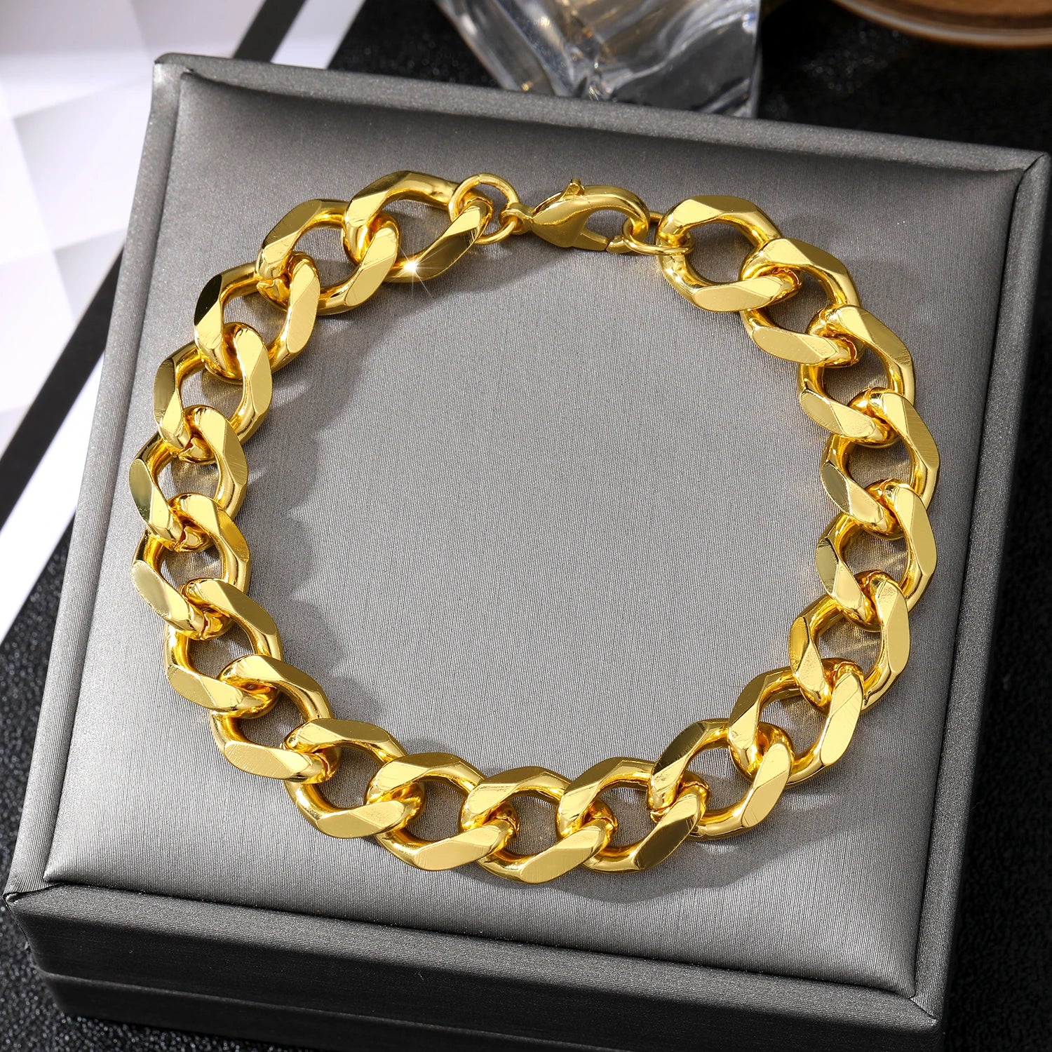 VKME Hip Hop Gold Plated Stainless Steel Cuban Chain Bracelet Jewelry Wholesale