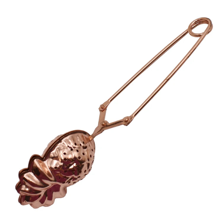 Kitchen Tea Tool Eco-Friendly Modern Copper Plating Fruit Shaped Tea Infuser Stainless Steel Tea Strainer Long Handle Gadgets