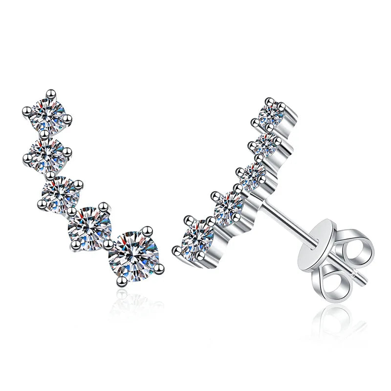 Luxurious Moissanite Jewelry Earrings S925 Sterling Silver Curved Vvs Moissanite Earring Diamond Stud for Women