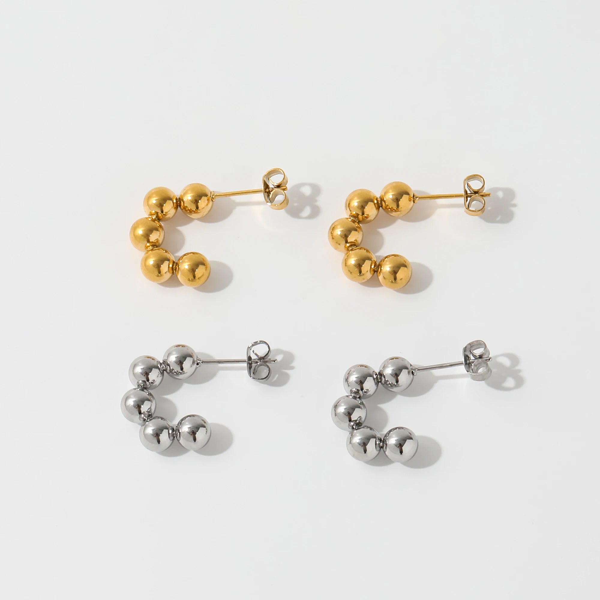 Fenny 18K Gold-plated Wholesale Tarnish Free Chunky Statement Bubble Beads Hoop Stainless Steel Earrings for Women