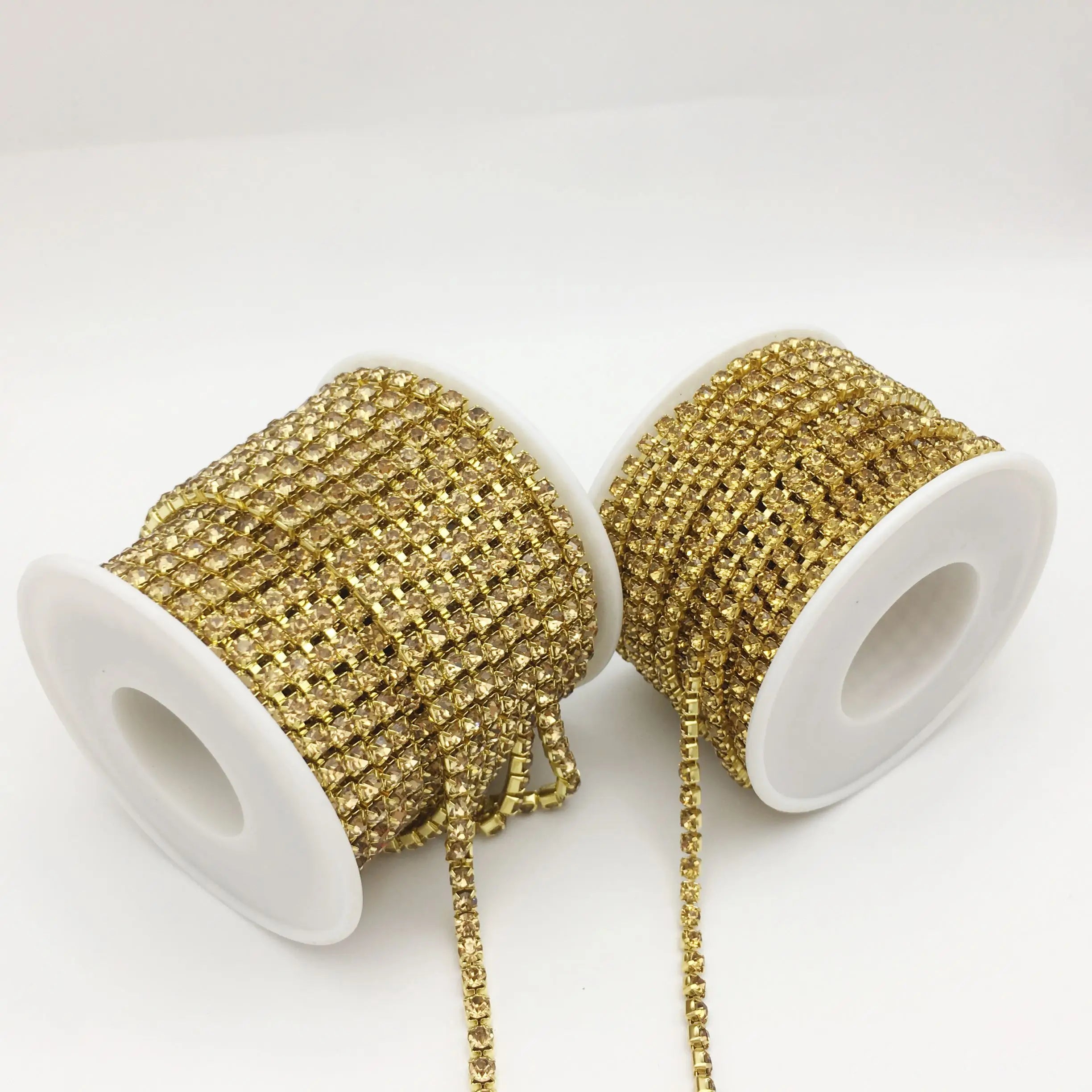 SINRONG Crystal Yellow SS12/SS16 Motif Rhinestones Sew-On Cup Chain Strap for Shoes Garments Bags-Glass Material