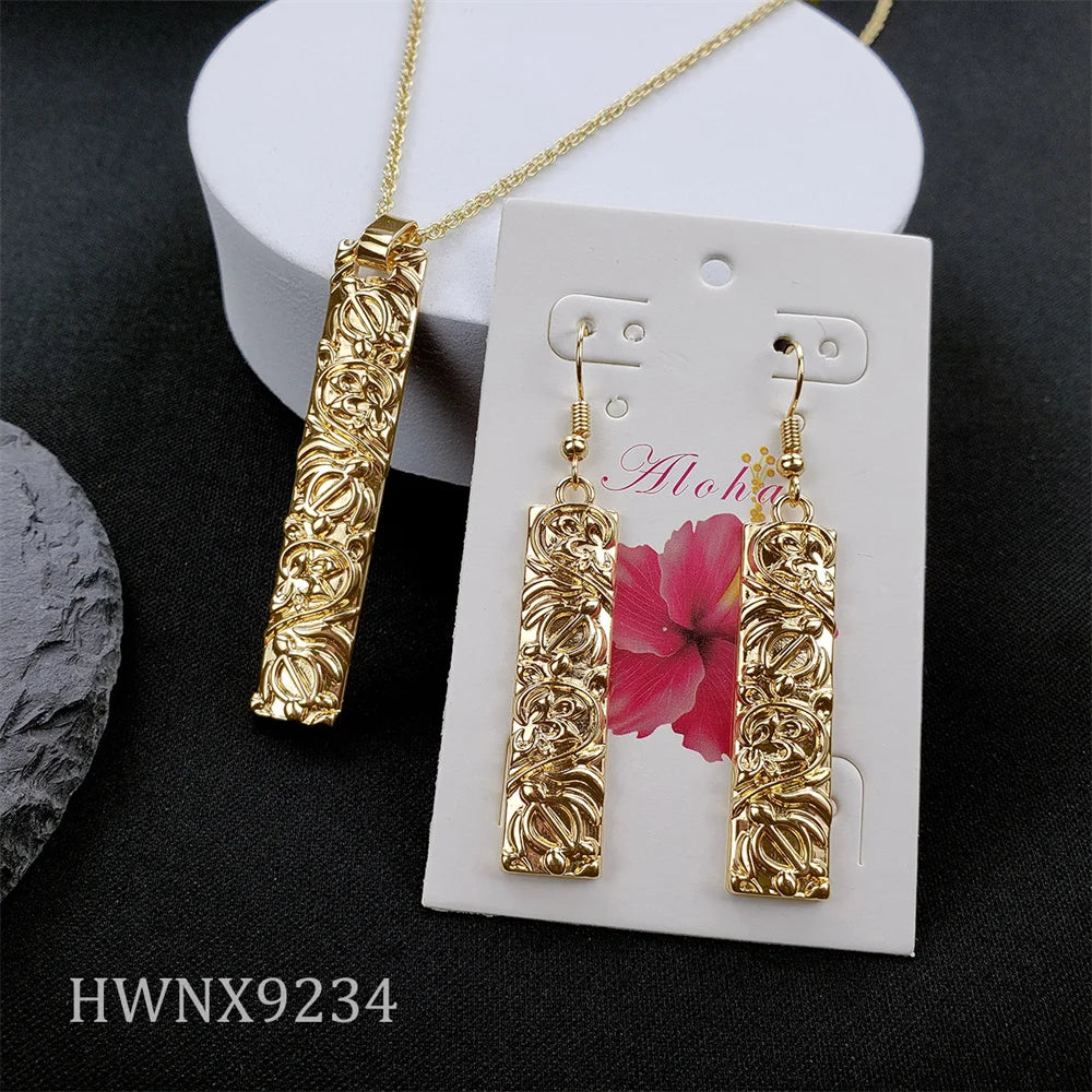 Hawaiian Jewelry Wholesale 14K Gold Plated Coconut Tree Summer Pearl Earrings Necklace Sets