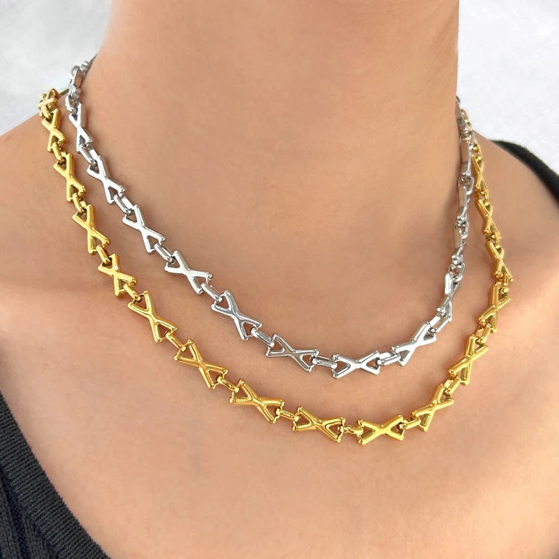 Fatingna Personalized Stainless Steel Necklace Bracelet Collarbone Link Chain Geometric Diamond Trendy Hip-hop Style