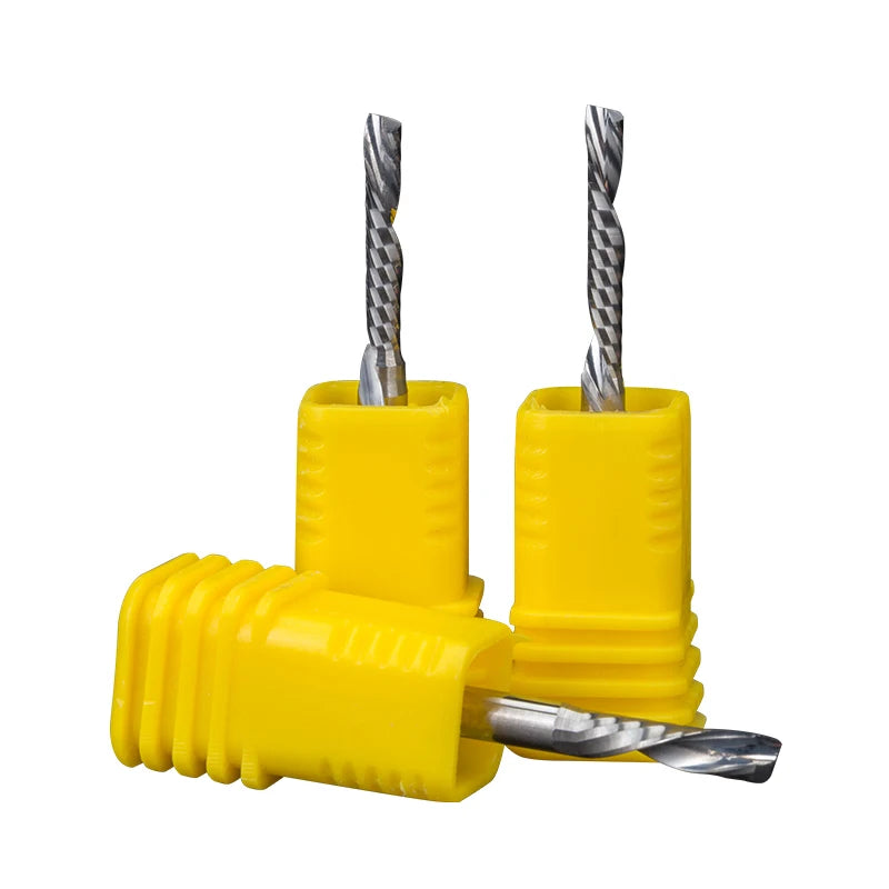 HUHAO 1/8 Left Cut Single Flute Spiral CNC Milling Cutter Tungsten Carbide Steel Drill Bits Router Tools Down Cut End Mill
