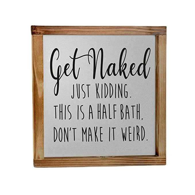 JUNJI Bathroom Decor Wall Art 12x12 Inch  Half Bath Sign Solid Fir Wood Frames Which Will Not Crack