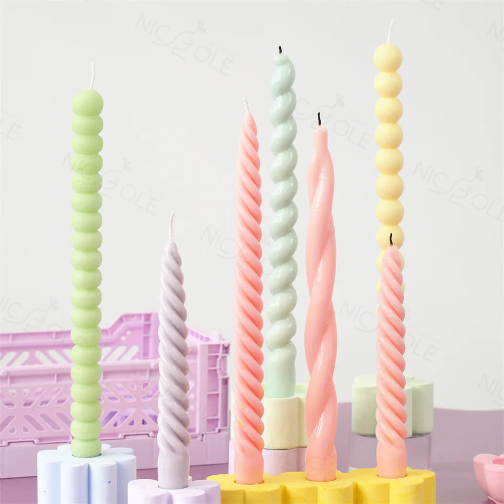 Nicole Handmade Custom Wedding Birthday Twisted Spiral Swirl Volute Aromatherapy Scented Eco-Friendly Silicone Taper Candle