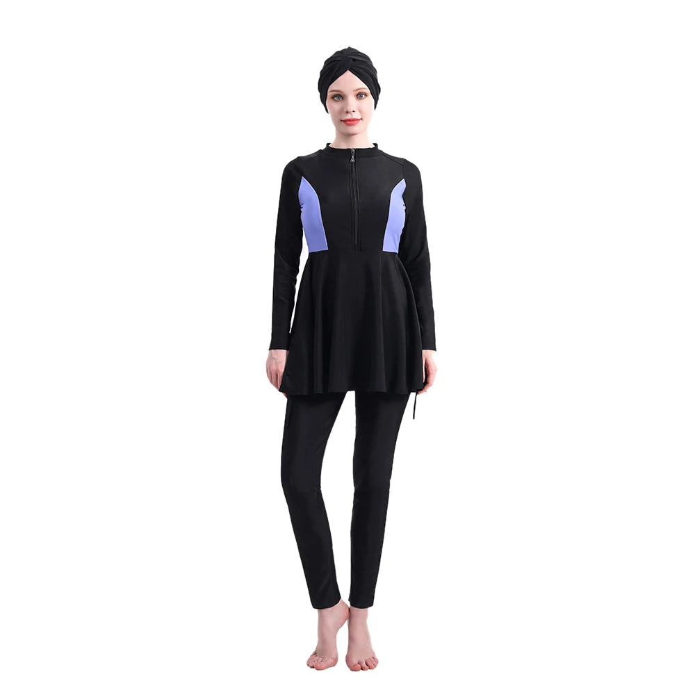 Stylish Modest Burkini with Head Cover Long Sleeves & Full Coverage Conservative Swimwear Set for Muslims-Available Plus Sizes