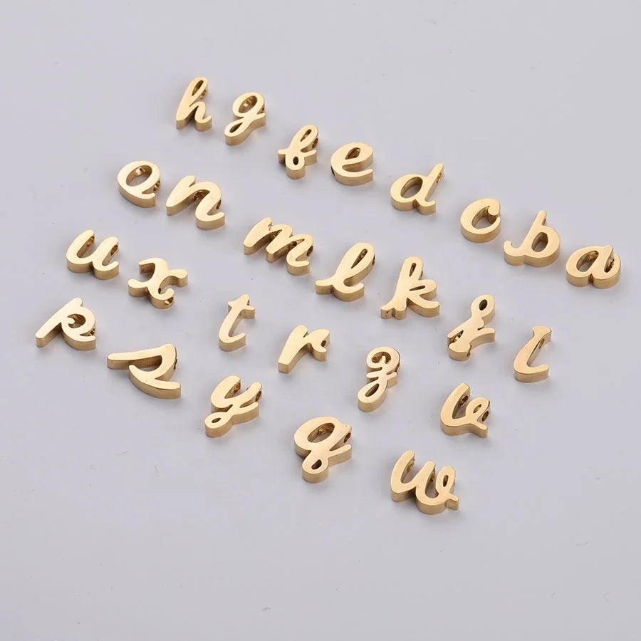26PCS English Alphabet Charm Mirror Polished Letter A-Z Eyelet Bead 1.8mm DIY Accessories Beaded Stainless Steel Beads