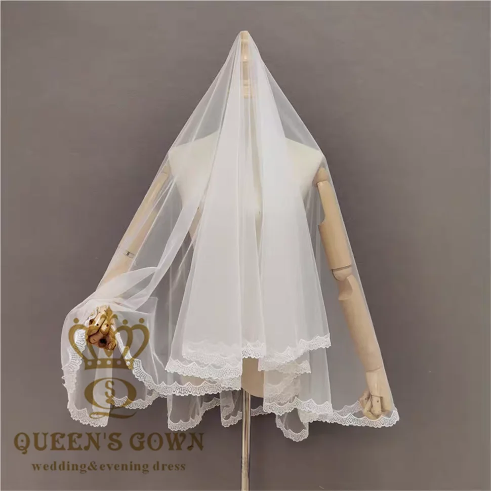 QUEENS GOWN Hot Sale Classic Ivory Mesh Fabric Wedding Dress Accessories Short Bridal Veils