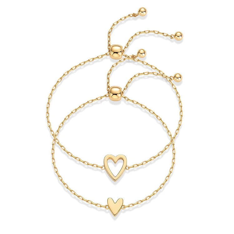 Custom Fashion Jewelry Wholesale Women 18k Gold Plated Adjustable Personalized  Stainless Steel Heart Bracelet for Couple