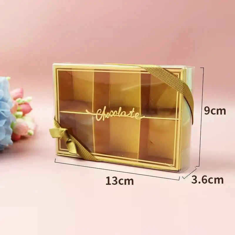 Custom Luxury Chocolate Golden Biodegradable Eco-Friendly Rigid Square Box Transparent Window Food Tray UV Coating Embossing