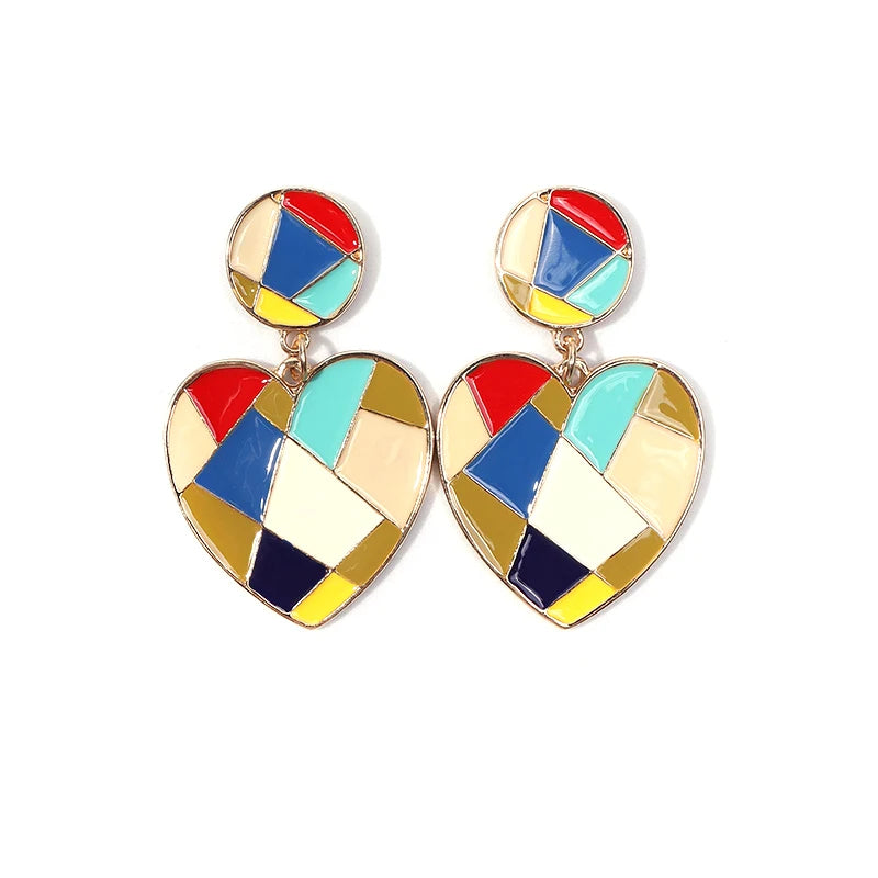 Wholesale Women Romantic Multi Irregular Enamel Heart Drop Earrings With Epoxy Fashion Jewelry