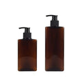 Empty 300ml & 500ml Amber Square PET Shower Gel Bottles Lotion Pump for Shampoo Hair Conditioner for Skin Care Serum Face Masks