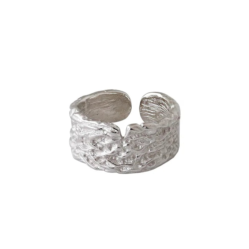 VIANRLA 925 Sterling Silver Wide Hammered Silver Textured Ring Minimalist Jewelry for Woman MegaBDM