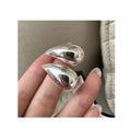 Fashion Wild 925 Sterling Silver Glossy Tear-Drop Empty Stud Earrings for Women Girls Gift