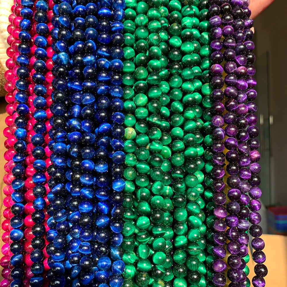 Hot Sale Natural Yellow/Purple/Green/Blue 6/8/10MM round Tiger Eye Stone Beads for Jewelry DIY Colorful for Creative Expressions