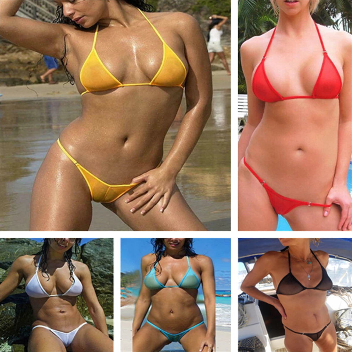 Top Micro Triangle Solid Teardrop String Bikini Thong Bikini Swimwear Womens Bikini