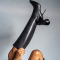 2025 Fashion Wholesale Black Knee Leather High Heel Bow Boots Handmade Stiletto Heel Boots
