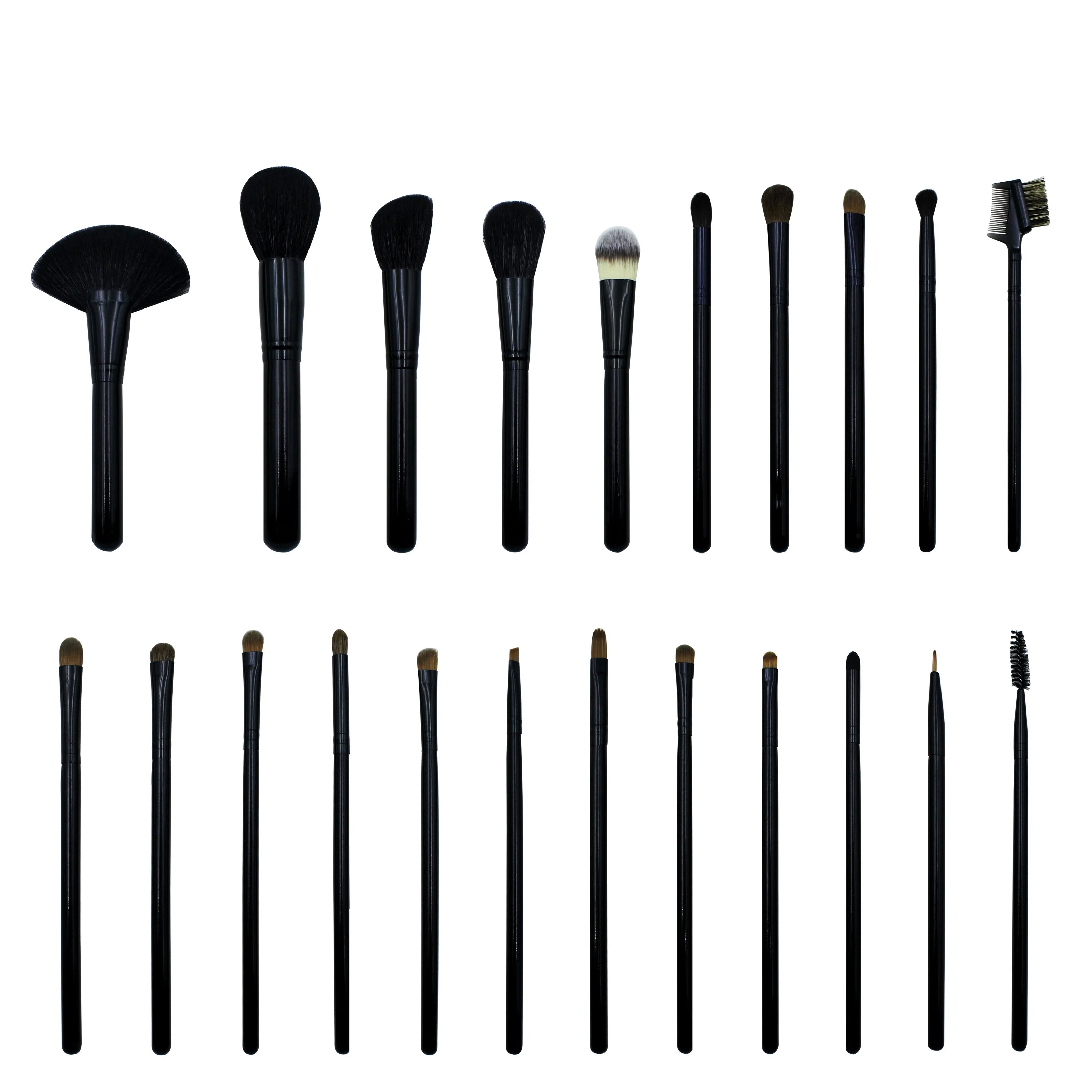 22pcs Black Wood Handle Makeup Brush Set Foundation Concealer Blush Smudge Eyeshadow Lip Nose Shadow Scalloped Mascara Brushes