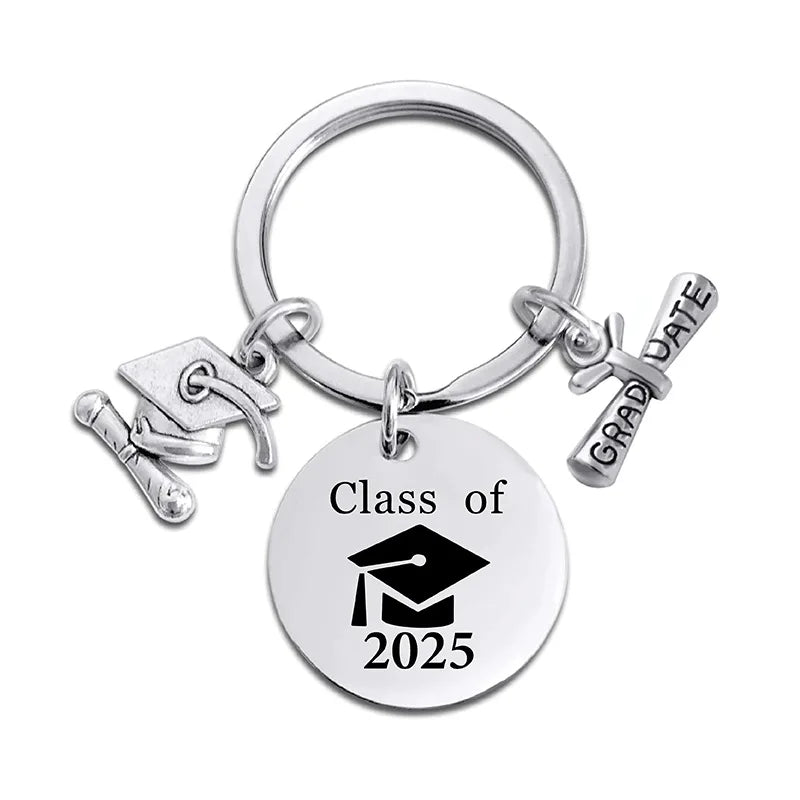 High School College 2025 Senior Graduation Season Gift Custom Logo Text Polished Stainless Steel Pendant Charm Keychain Key Ring