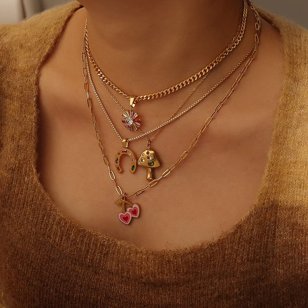 Wholesale 18k Gold Plated Jewelry Stainless Steel Clasp U-Shaped Lucky Symbol Zircon Ride Horseshoe U Pendant Necklace